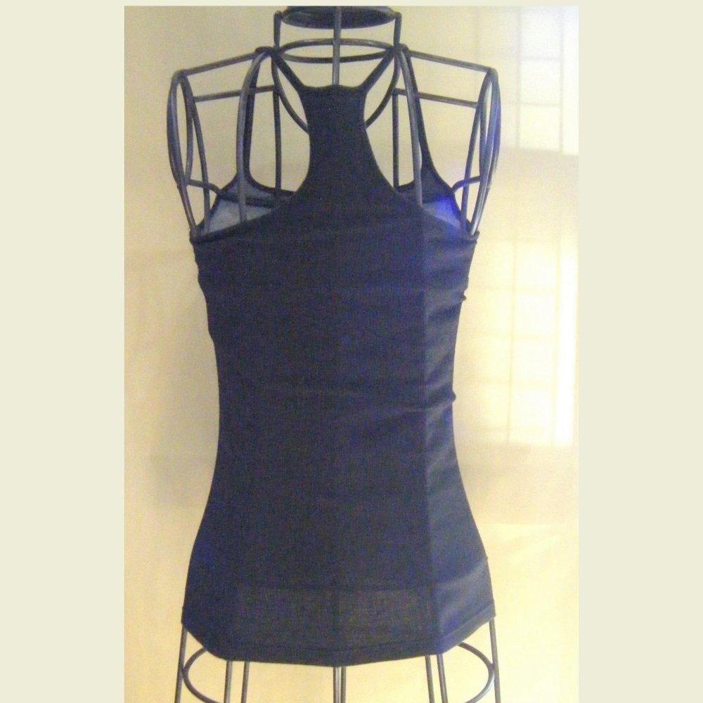 Mossimo Black Ribbed Knit V-Neck Racer Back Tank Extra Small Distressed - Picture 3 of 6